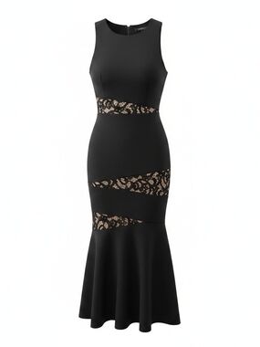 BCBGMaxAzria Black Asymmetrical Lace-Panel Dress